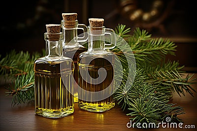 The art of extracting healing essential oils from conifer trees. a detailed step-by-step visual documentation Stock Photo