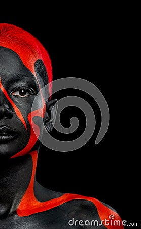 The Art Face. How To Make A Mixtape Cover Design - Download High Resolution picture with black and red body paint on Stock Photo