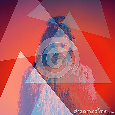 Art fashion portrait abstract color triangles on Stock Photo