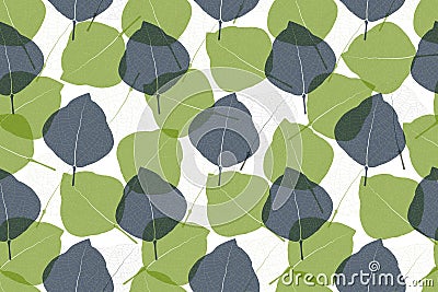 Art floral vector seamless pattern. Navy blue, light green transparent overlay leaves Stock Photo