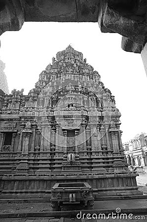 Art found on the architecture in ancient Hinduism temple in Thanjavur, India Editorial Stock Photo