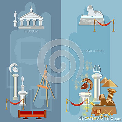 Art gallery antique museum exhibition world culture banners Vector Illustration