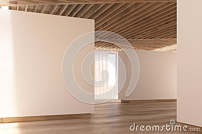 Art gallery wooden floor, ceiling, side Stock Photo