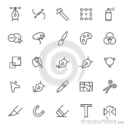 Art and graphic vector designer cursors icon set in line style Vector Illustration