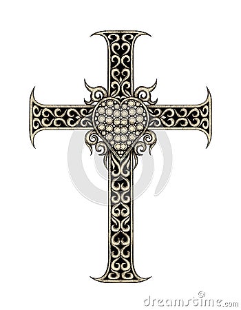 Art heart cross jewelry. Stock Photo