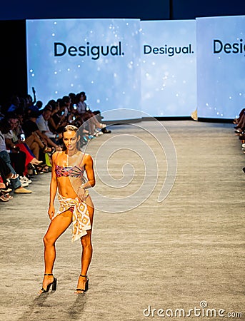 Art Heart Fashion Miami Swim Week - Desigual Fashion show. Models walking runway. Editorial Stock Photo