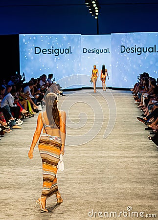 Art Heart Fashion Miami Swim Week - Desigual Fashion show. Models walking runway. Editorial Stock Photo