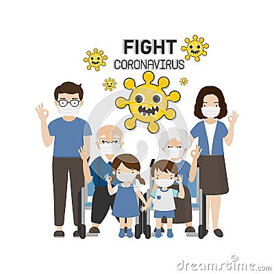 Family wearing surgical mask. Stock Photo