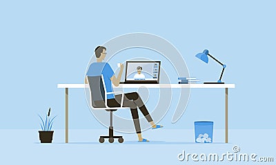 Flat vector work from home workplace concept and business smart working online connect anywhere Vector Illustration