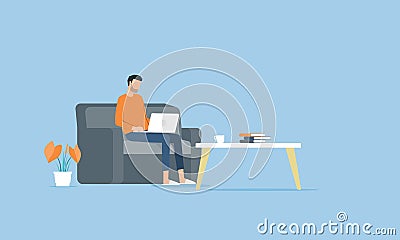 Flat vector work from home workplace concept and business smart working online connect anywhere Vector Illustration