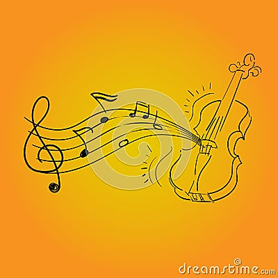 Note Music and Violin Gradient color with orange and gold. Vector Illustration