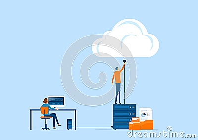 Flat vector business technology storage and cloud connect concept Vector Illustration