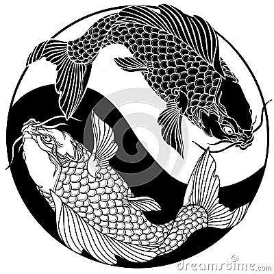 Two koi carp fishes. Yin Yang symbol Vector Illustration