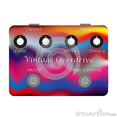 Colorful boutique custom overdrive guitar stomp box effect. Vector Illustration