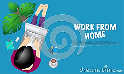 Convenient workplace for freelancer or workers remotely working from home Vector Illustration