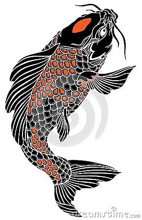Black and red Japanese koi carp fish Vector Illustration
