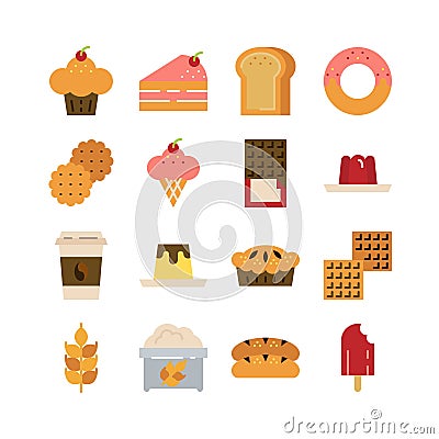 Bakery flat icon set, coffee shop icon set Stock Photo