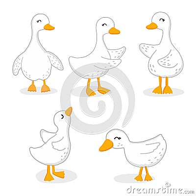 Cute goose cartoon hand drawn vector illustration. Vector Illustration