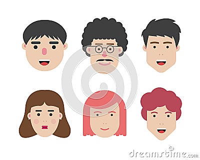 Set of human character flat face vector design icon pack Vector Illustration