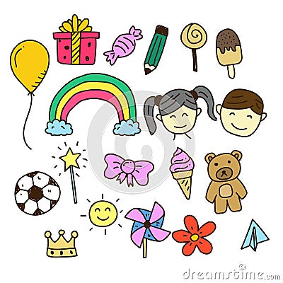 Childhood doodle vector illustration with colorful design Stock Photo
