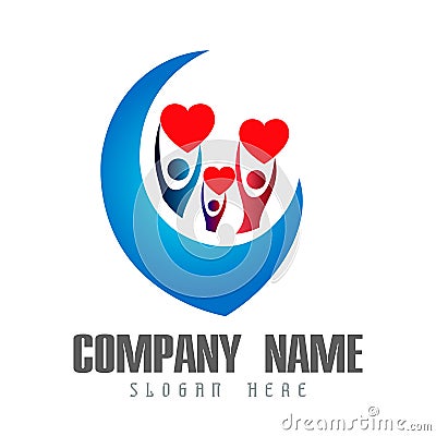 People family logo union heart shape work celebrating happyness logo/Love Teamwork concept logo vector team work icon. Stock Photo