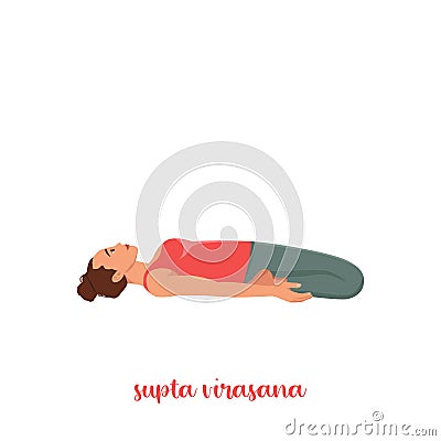 Young attractive woman practicing yoga, lying in Reclining Hero exercise Vector Illustration
