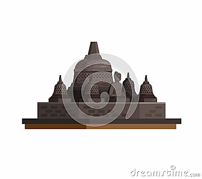 Candi Borobudur. is the world`s largest Buddhist temple in central java indonesia concept illustration in cartoon flat illustratio Vector Illustration