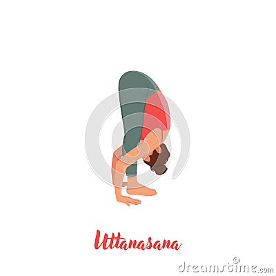 Uttanasana flat vector illustration. Standing forward bend Cartoon Illustration