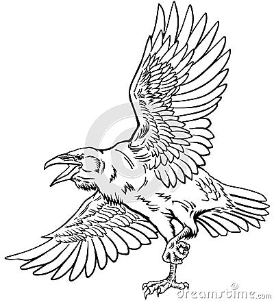 A raven in flight. Tattoo Vector Illustration