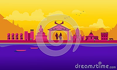 Cartoon illustration of the Nagaland skyline. Vector Illustration