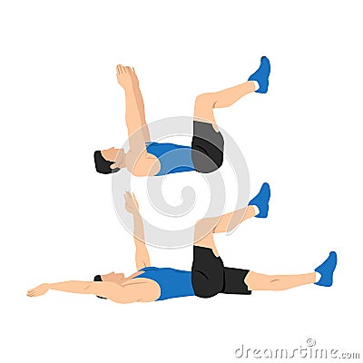 Man doing dead bug exercise. Abdominals exercise. Vector Illustration