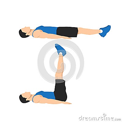 Man doing lying leg raises exercise. Abdominals exercise Vector Illustration