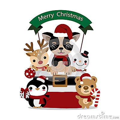 Cute chihuahua santa claus dog with christmas decoration. Vector Illustration