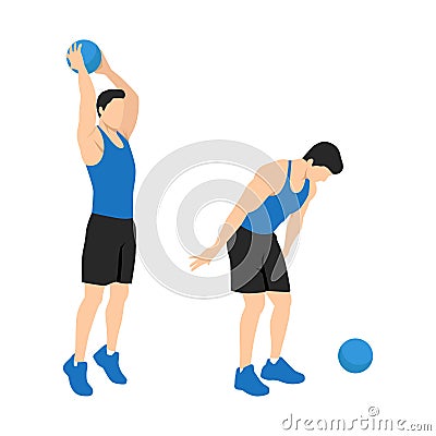 Man doing Medicine ball slams exercise. Flat vector illustration Vector Illustration