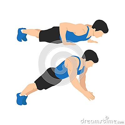 Dynamic clap push ups exercise. Push ups variation. Vector Illustration