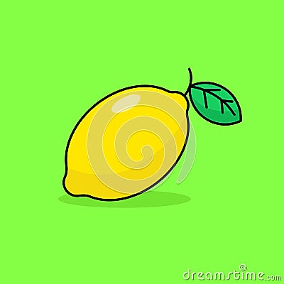Simple lemon vector illustration isolated on green background Cartoon Illustration