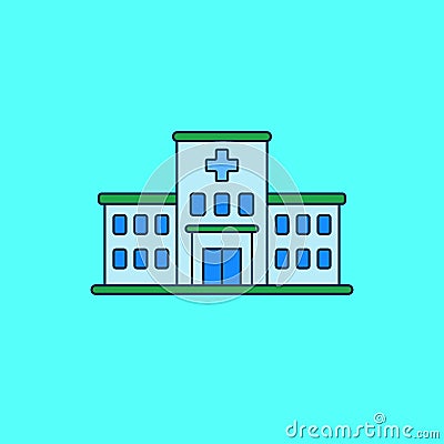 Simple hospital building vector illustration isolated on blue background Cartoon Illustration