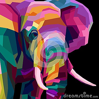 Colorful head elephant pop art portrait premium vector Vector Illustration