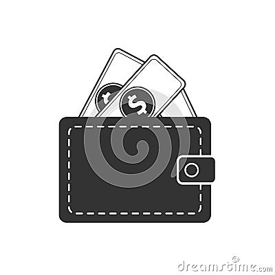 Flat wallet icon isolated on whie background vector illustration. Vector Illustration
