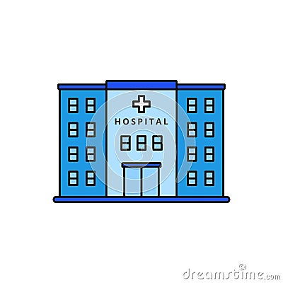 Linear color style of hospital building icon Cartoon Illustration