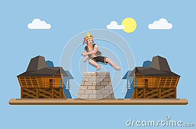 Stone Jumping or Hombo Batu was a virility ritual for boys in Nias Island Indonesia. vector Vector Illustration