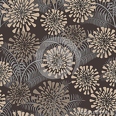 Seamless floral pattern, vector. Beige and brown flowers, abstraction. Vector Illustration