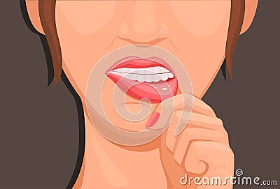 Women touch lips sprue, symptoms of Stomatitis. health medical symbol illustration cartoon vector Vector Illustration