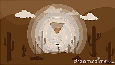 Little Girl in Sand Time with Umbrella Vector Illustration