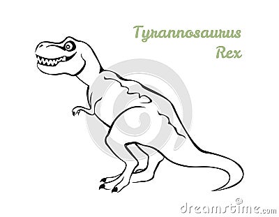 Tyrannosaurus Rex black and white outline. Vector illustration of dinosaurs Vector Illustration