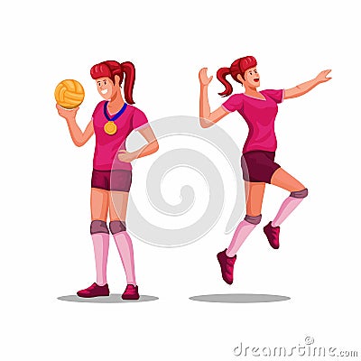 Female volley athlete character set. volley player championship sport symbol illustration vector Vector Illustration