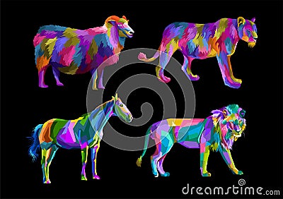 New collection colorful animal pp art portrait style isolated decoration Vector Illustration