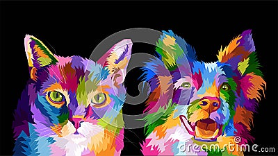 Colorful pets dog and cat pop art portrait style ready to print Vector Illustration