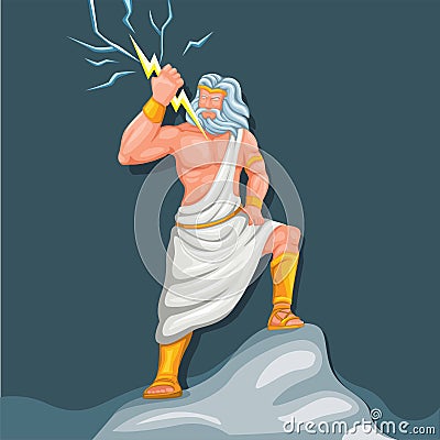 Zeus jupiter god of thunder with lightning bolt figure character. classical greek roman mythology illustration vector Vector Illustration