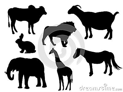 Assorted animal silhouette illustration Vector Illustration